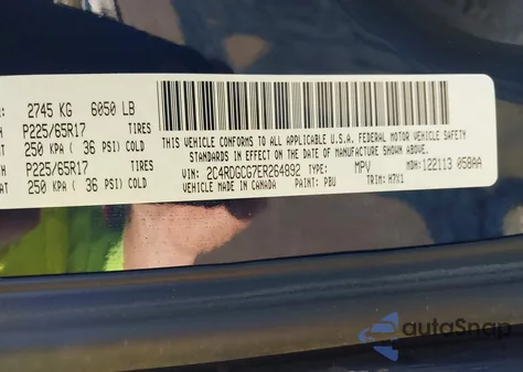 2014 Dodge Grand Caravan Sxt из США, поврежденный, VIN 2C4RDGCG7ER264892